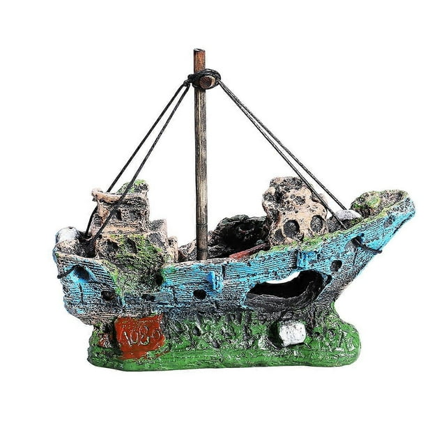 UEETEK Resin Fishing Boat Aquarium Ornament Plastic Decoration Plant for Fish Tank Accessories
