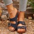 thumbnail image 2 of Orthopedic Sandals for Women Platform Low Wedge Slides Open Toe Double Buckle Strap Comfortable Cushioned Fashion Summer Beach Vacation Shoes Blue Size 6, 2 of 7