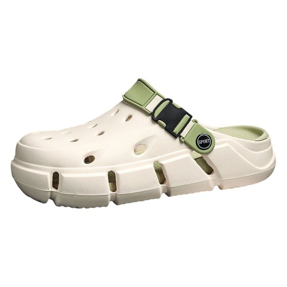 Lusa Men's Comfortable Non Slip Slippers Summer Breathable Lightweight Casual Clogs for Indoor Outdoor Walking Beach Garden Hollow out Thickness Sole Heel Cup Slippers Green 45
