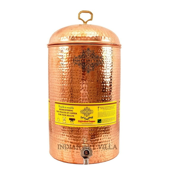 Indian Art Villa Copper Beverage Dispenser, 406 oz, Leak Proof