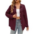 thumbnail image 1 of Yuyuzo Womens Long Sleeve Button Down Shirts Solid Color Collared Tshirts Tops Casual Loose Basic Fall Trendy Blouse Tops Red, 1 of 6