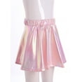 thumbnail image 4 of renvena Kids Girls Metallic Skater Skirt Sparkly Shiny Flared Pleated A-Line Mini Skirt Dance Performance Costume Pink S, 4 of 8