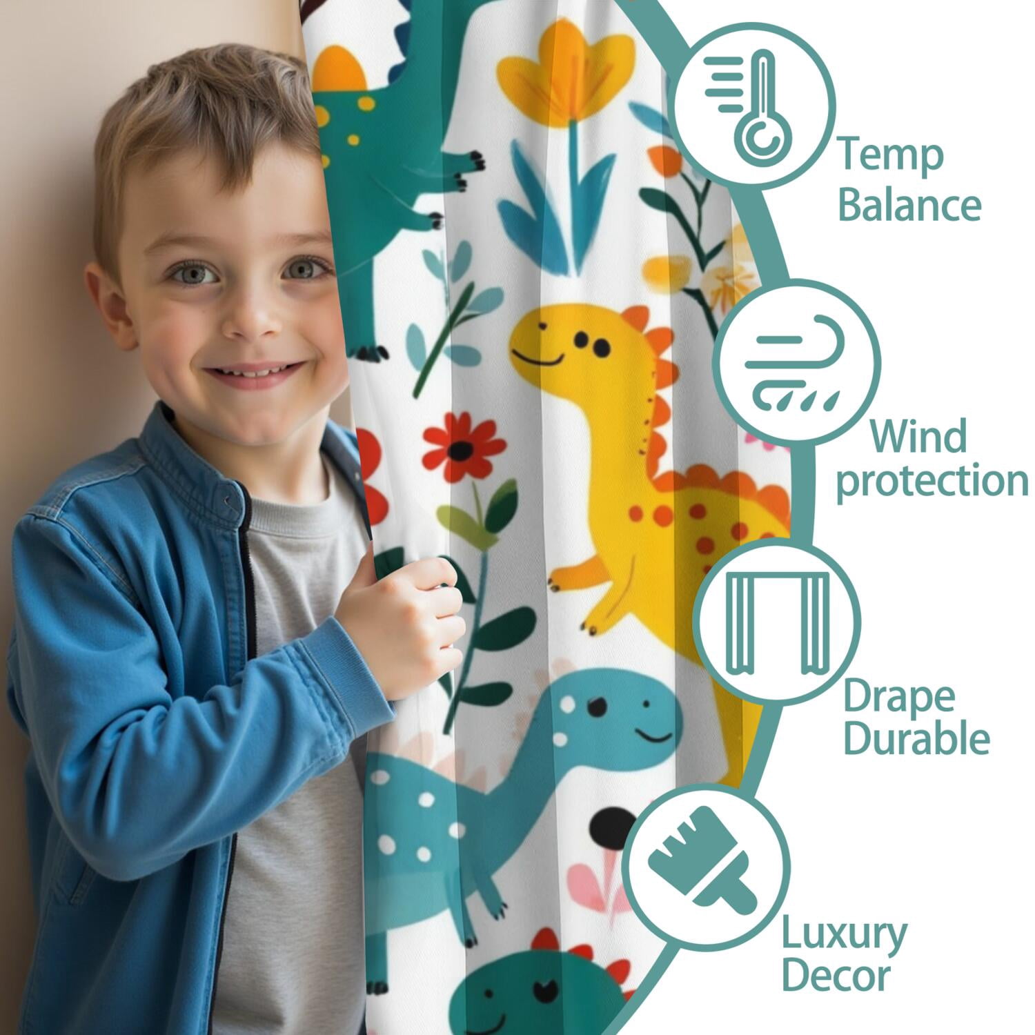 Blackout Kids Curtains,Cute Dinosaur Pattern Childrens Insulated Curtains Set Of 2,Bedroom Essentials,Toddler Room Decor 42x84in(106x213cm)