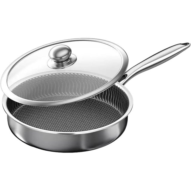 Stainless Steel Frying Pan Nonstick Skillet with Lid, 10 Inch Induction Cookware Oven,Safe Pan for Ceramic Stoves,Healthy Cooking & Easy Clean (28CM)