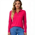 thumbnail image 5 of Women'S 2026 V Neck Long Sleeve Lapel Solid Color Button Up Loose Fit Casual Blouses,Hot Pink M, 5 of 5