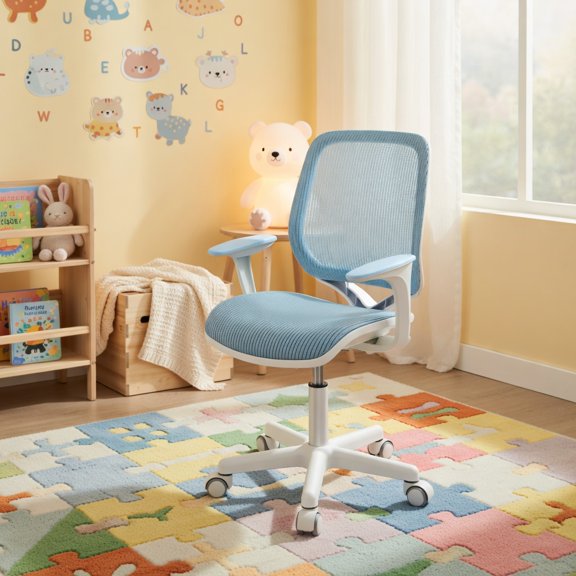 Yardi Yard Swivel Mesh Children Computer Chair with Adjustable Height-Blue, Toddler Chair for Kids