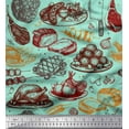 thumbnail image 1 of Soimoi Moss Georgette Fabric Non Veg Dishes & Bread Food Printed Craft Fabric by the Yard 42 Inch Wide, 1 of 1