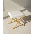 thumbnail image 2 of Bali Rattan X Base Stool with Cushion Mahogany Frame Brass Caps Handwoven Indoor Accent Seat, 2 of 4