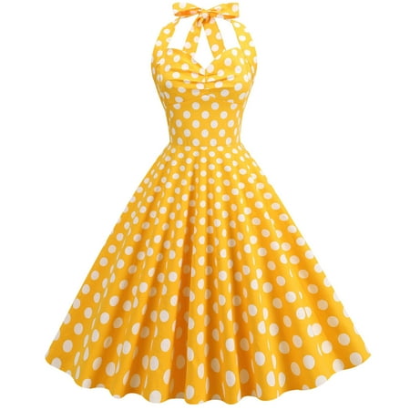 

Lace Dress Polka Dot Dress for Women Corset Dress Halter Neck Dress Women Casual Sexy Polka-Dot Collar Neck Swing Puff Dress L005101-1 Women Retro Neck Backless Fit Palace Dress Yellow M