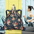 thumbnail image 4 of Basketball Yoga Bag Drawstring Folding Backpack Nylon for Travel (Small Flowers), 4 of 5