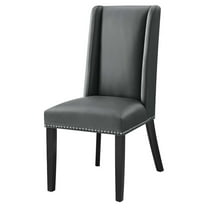 Side Dining Chair, Rivet Nailhead, Grey Gray, Vegan Leather, Kitchen Cafe Bistro Hospitality Restaurant, Modern Contemporary HB32928