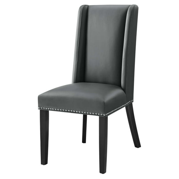 Side Dining Chair, Rivet Nailhead, Grey Gray, Vegan Leather, Kitchen Cafe Bistro Hospitality Restaurant, Modern Contemporary HB32928