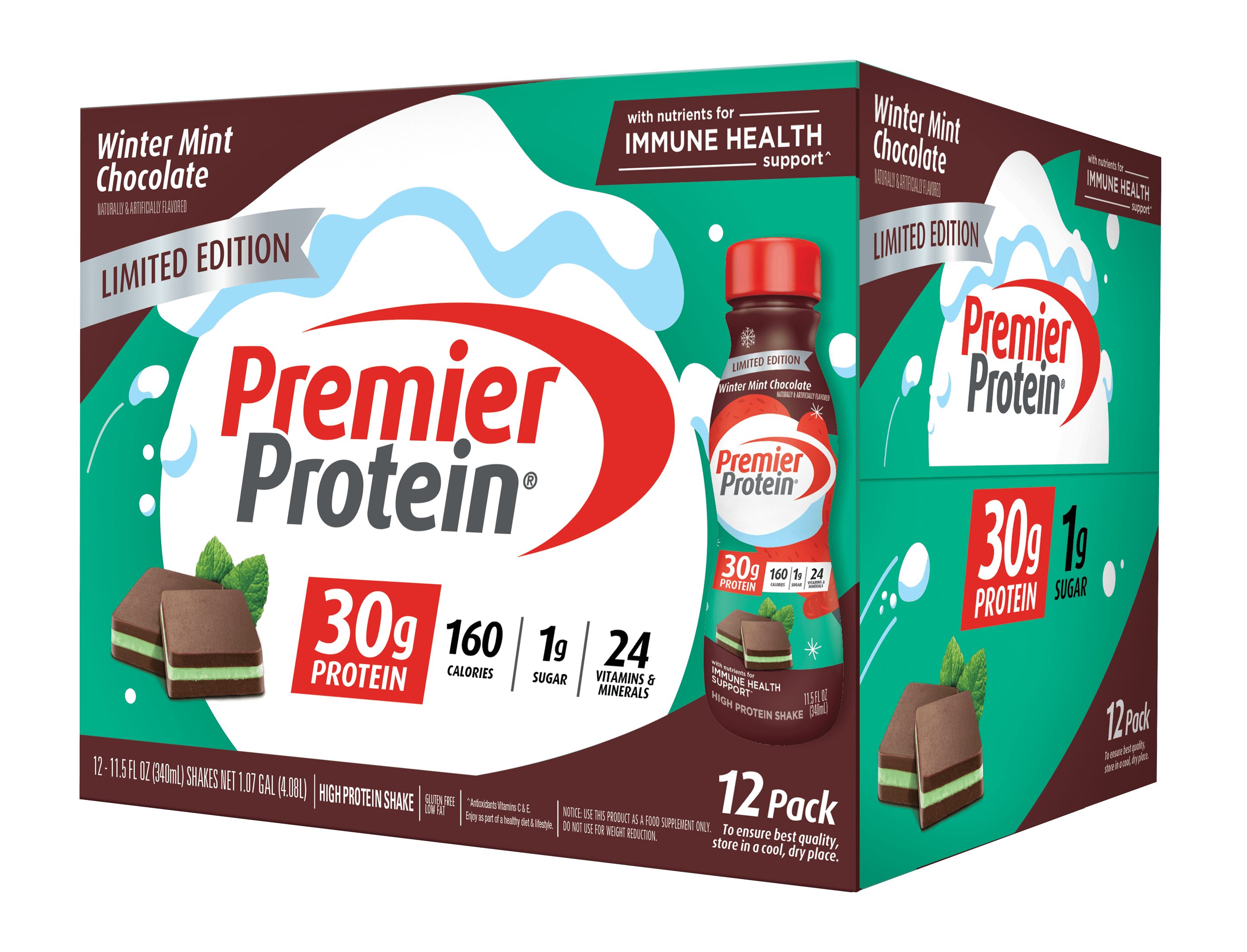 Premier Protein Shake, Winter Mint Chocolate LTO, 30g Protein, 11.5 Fl Oz, 12CT