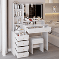 thumbnail image 5 of 41" Vanity Table with Extra-Large LED Mirror | 3-Color Adjustable Lighting & Multi-Layer Storage | Cushioned Stool, White, 5 of 9