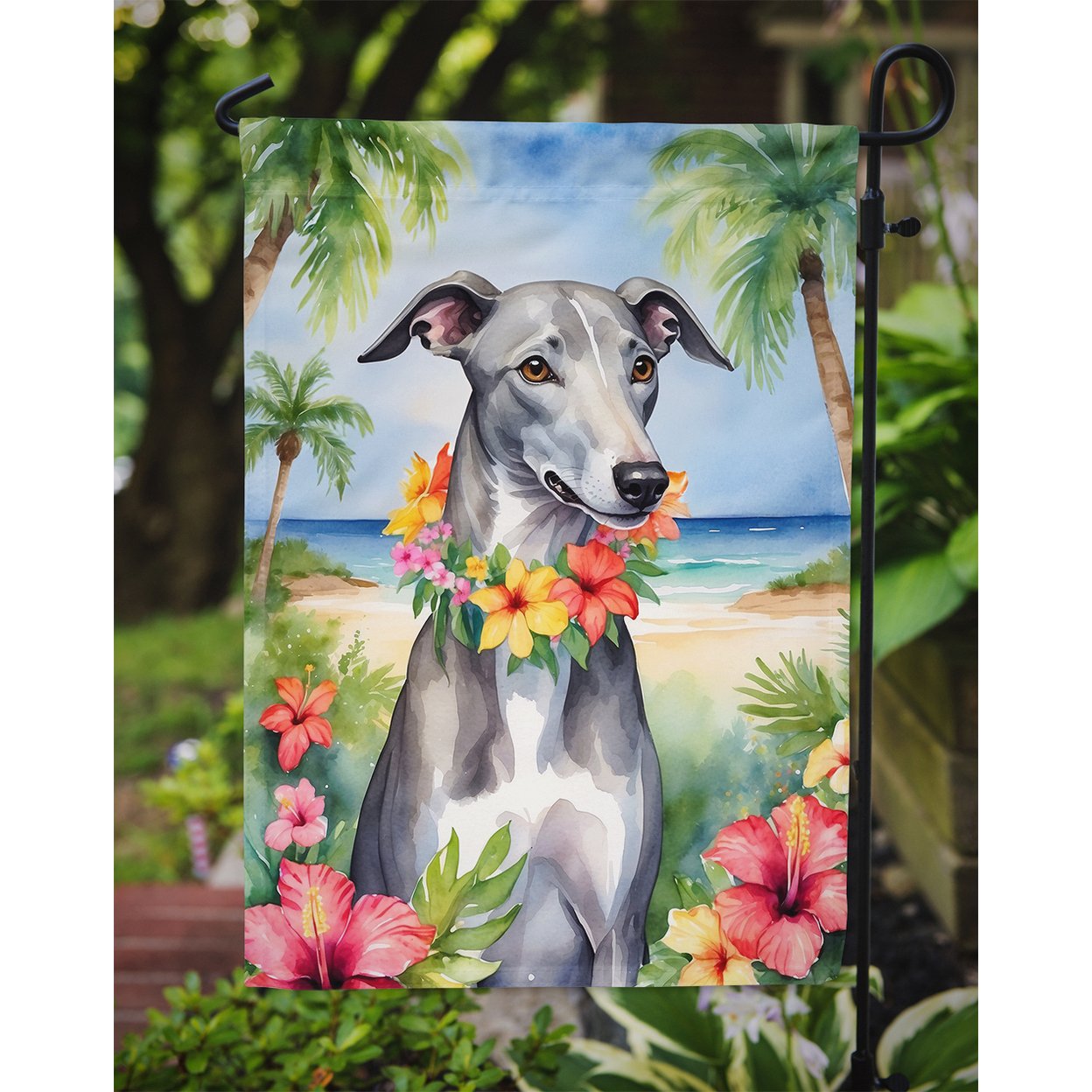 Greyhound Luau Garden Flag 11.25 in x 15.5 in