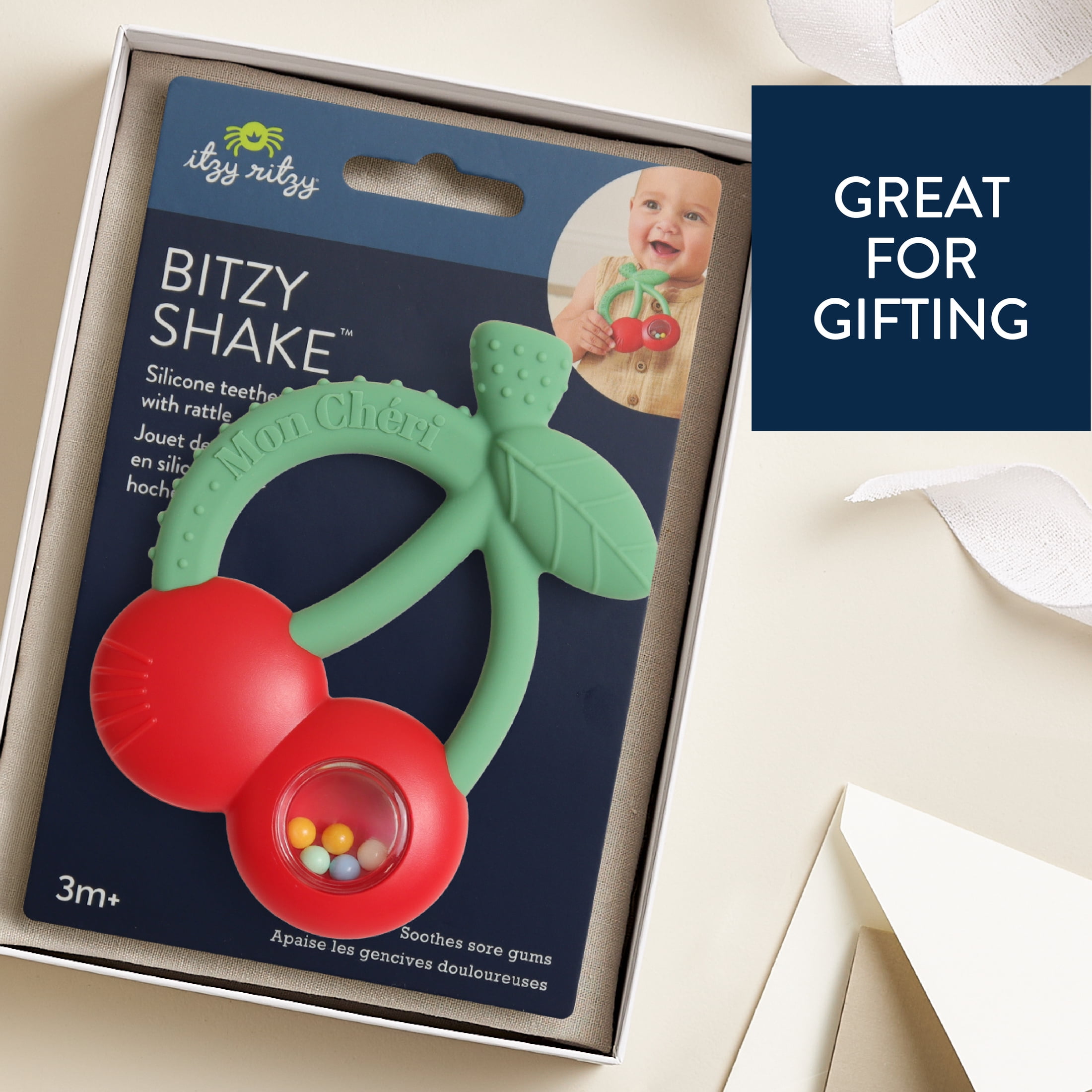 Bitzy Shake™ Cherries silicone teether with rattle