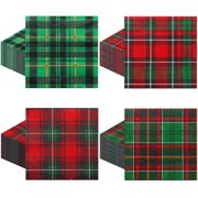 100 Pieces Christmas Paper Napkins Buffalo Plaid Cocktail Napkins 5 x 5 Inches Disposable 2 Ply Green and Red Checkered Tableware for Dinner Kitchen Xmas Holiday Party Supplies