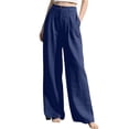 thumbnail image 3 of Womens Casual Wide Leg Solid Color Pants, High Waisted Button Down Straight Long Trousers Palazzo Pants, Plain Trendy Beach Casual Going Out Womens Pants Navy L, 3 of 5
