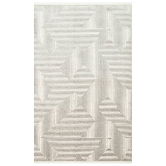 Brahmaputra Silver Geometric Acrylic Area Rugs for Living Room Jacquard Textured Modern Rugs Soft Geometric Rug for Bedroom Washable Rug Non-Slip Bohemian Carpet Perfect for Dining Room Office Beige