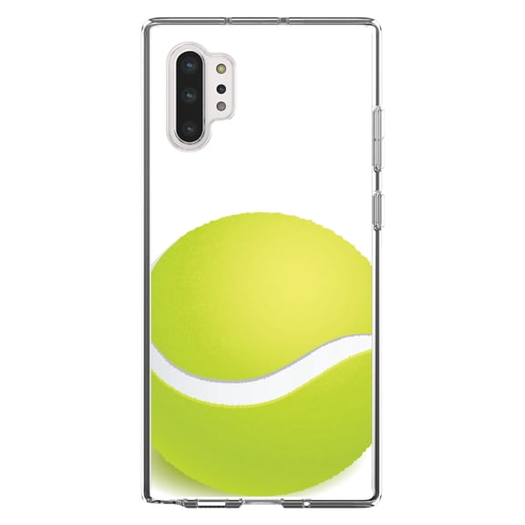 DistinctInk Clear Shockproof Hybrid Case for Galaxy Note 10 PLUS (6.8" Screen) - TPU Bumper, Acrylic Back, Tempered Glass Screen Protector - Green Tennis Ball
