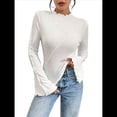 thumbnail image 2 of Camiseta de Larga Acampanada con Cuello Alto Y2K para Mujer, Camisa Ajustada con Ribete en Forma de Lechuga S, 2 of 9