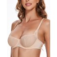 thumbnail image 2 of Wingslove Women's Sexy Lace Bra Mesh Balconette See Through Bralette Half Cup Sheer Bras Unlined Underwire Suppport (Nude,34DD), 2 of 7