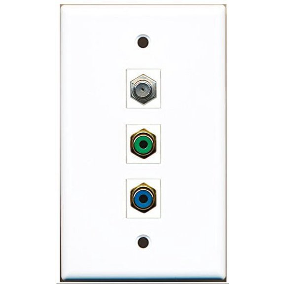 RiteAV - 1 Port RCA Green and 1 Port RCA Blue and 1 Port Coax Cable TV- F-Type Wall Plate