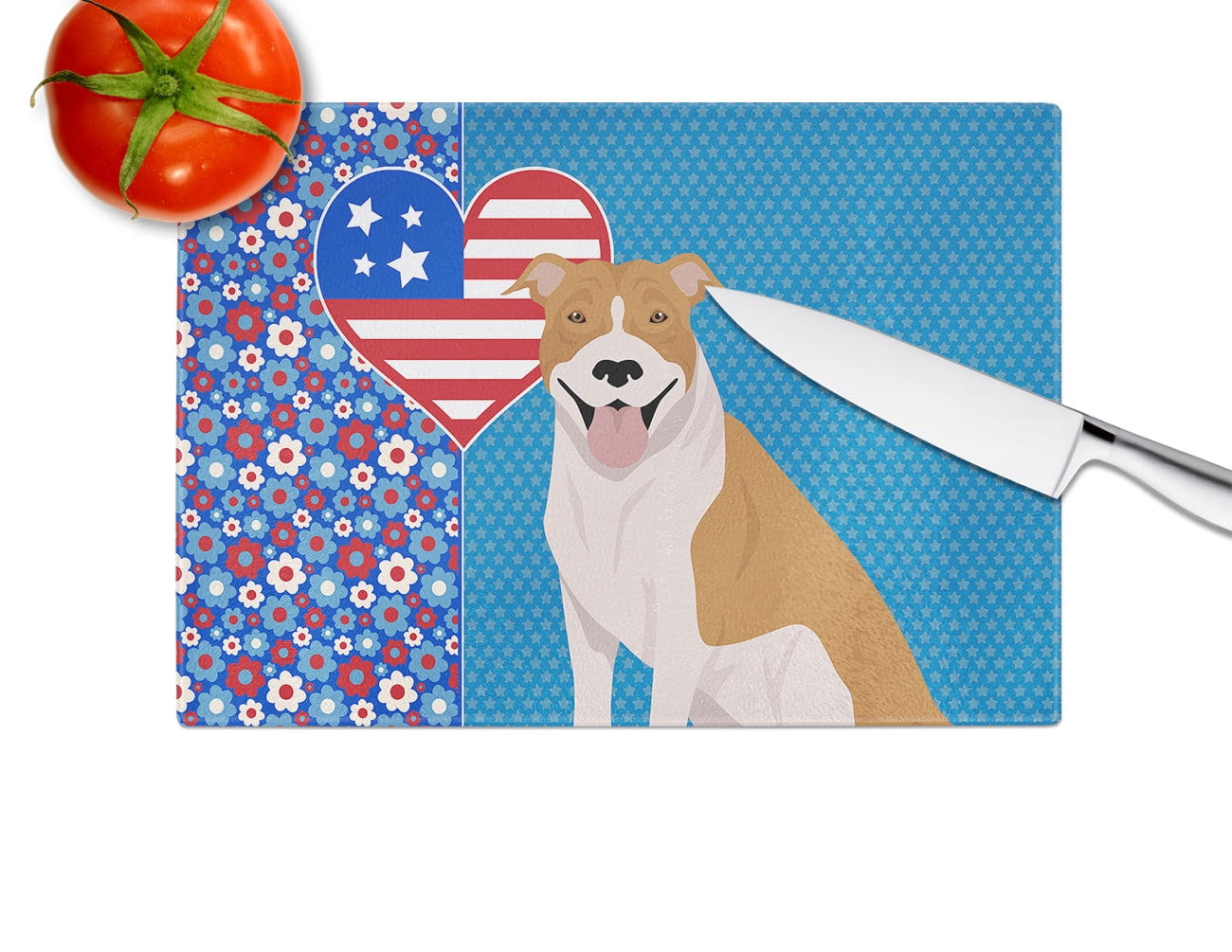 Red and White Pit Bull Terrier Glass Cutting Board Large 12 in x 15 in