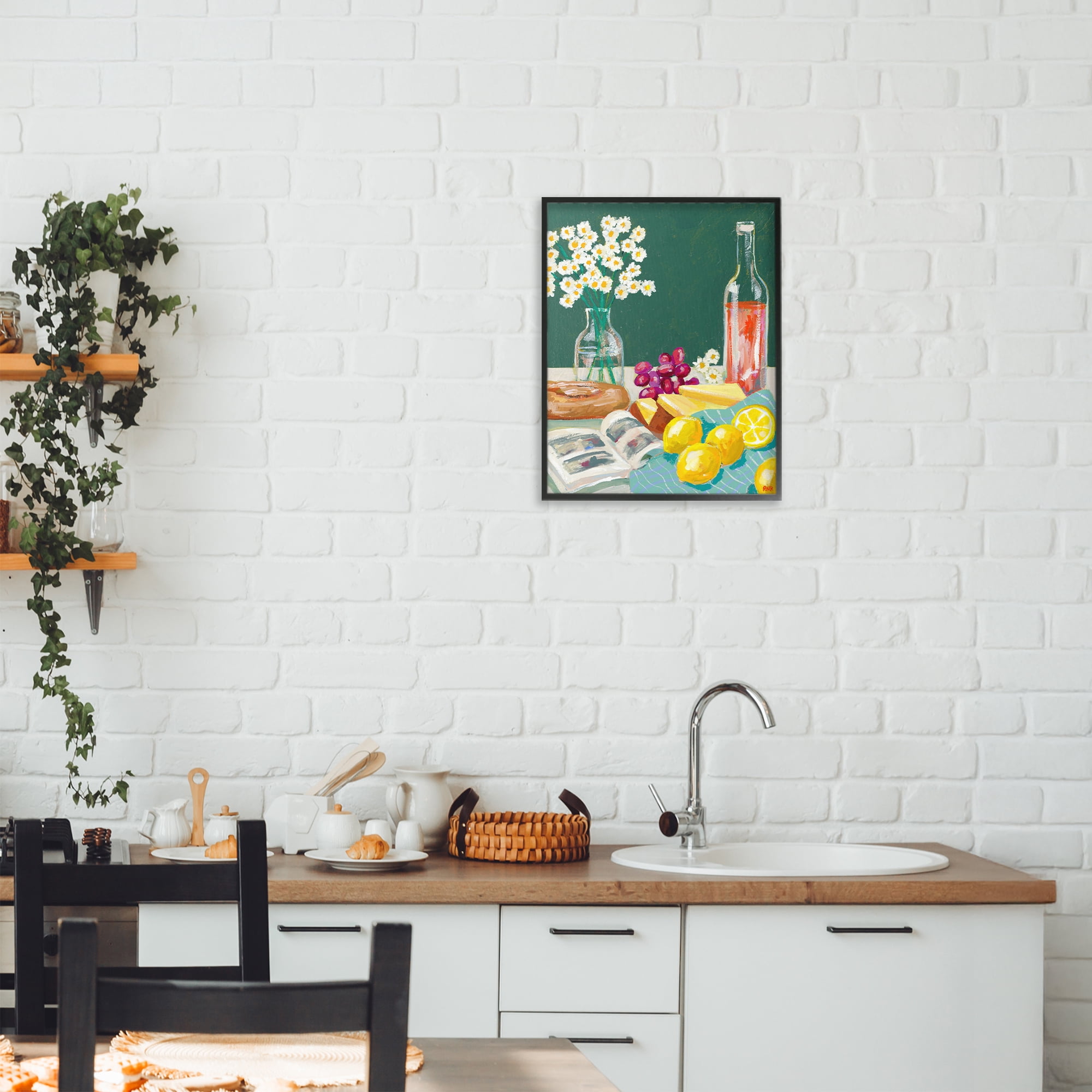 Stupell Industries Cheese, Wine and Lemon Still Life Black Framed Giclee Art, design by Rachael Reese