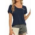 thumbnail image 2 of MOYIKO Womens Petal Sleeve Tops Summer Trendy T Shirt Casual Loose Square Neck Button Blouse Tees, 2 of 7