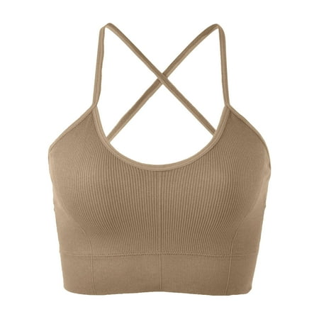 Blphud Vest Tops for Women Women s Sports Bra Padded Crossback Bustier without Underwire Spaghetti Straps Fitness Bra Push Up Top for Women Summer Sleeveless Tank Tops for Women 2024 Khaki One Size