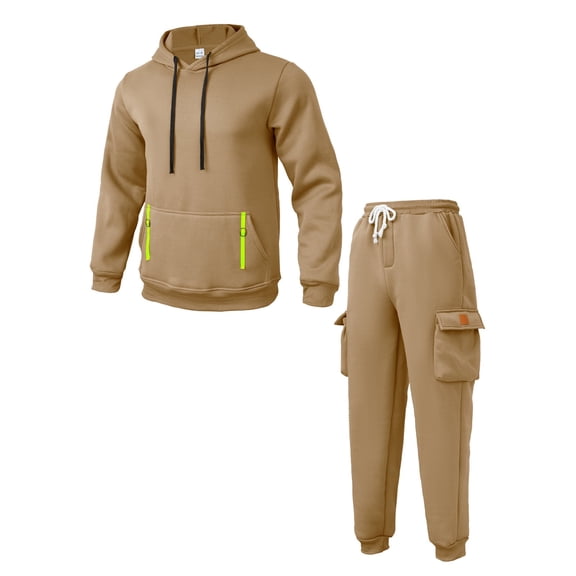 YueHuiYing Men's Tracksuit Sets Outfit Activewear Hoodie Jacket Cargo Sweatpant 2 Piece Casual Sweatsuit Drawstring Set