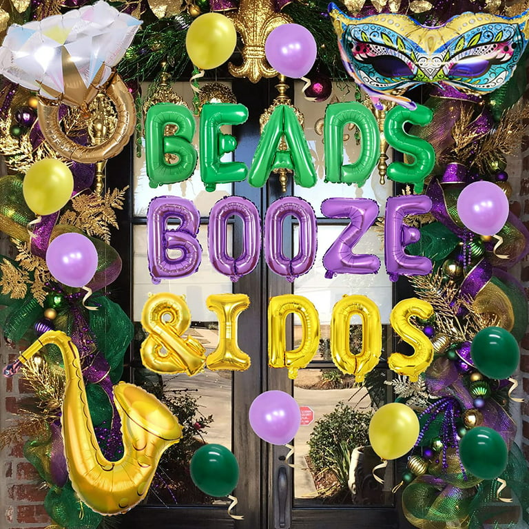 Mardi Gras Bachelorette Party Decorations, Beads Booze and I Dos Balloon  Banner Bride to Be Sash Diamond Ring Mask Saxophone Foil Balloon for New  Orleans Bachelorette Bridal Shower Engagement Party 