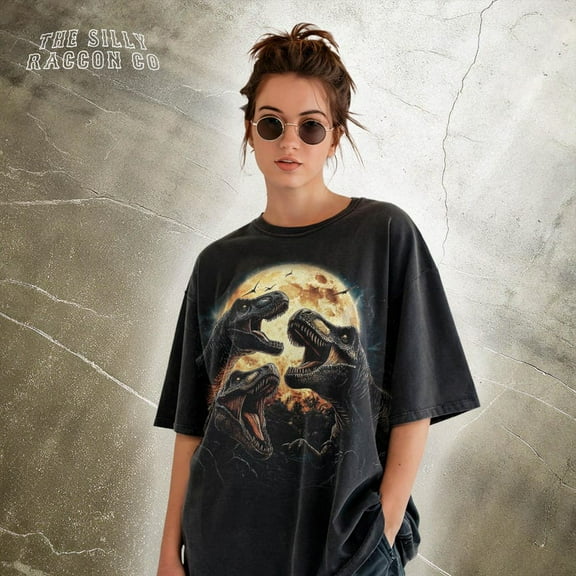 Vintage Jurassic Dinosaur TShirt, TRex Moon Graphic Tee, Retro 90s Style, Unisex Shirt, Gift for Dinosaur Lover, Prehistoric Animal Tee TH270518