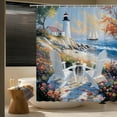 thumbnail image 3 of Nautical Coastal Lighthouse Shower Curtain,Boho Ocean Beach Lighthouse Seascape Beachy Abstract Shower Curtain Set,Sailboat Fabric Shower Curtain for Bathroom With Hooks-36"W x 72"L (Pack of 1), 3 of 7