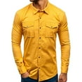 thumbnail image 2 of Men Solid Color Multi-Pockets Slim Fit Long Sleeve Turn Down Collar Shirt Top, 2 of 8