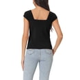thumbnail image 3 of INSPIRE CHIC Women's Summer Square Neck Ribbed Knit Tops Buttons Decor Sleeveless Casual Pullover Tops L Black, 3 of 6