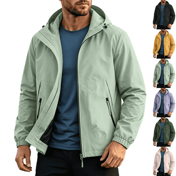 FEIIBMOYRIA Men's Outdoor Jackets Men Full Zipped Hooded Water Repellent Windbreaker Jackets Casual Solid Color Basic Comfy Coats for Daily Commute Outdoor Sports Wear
