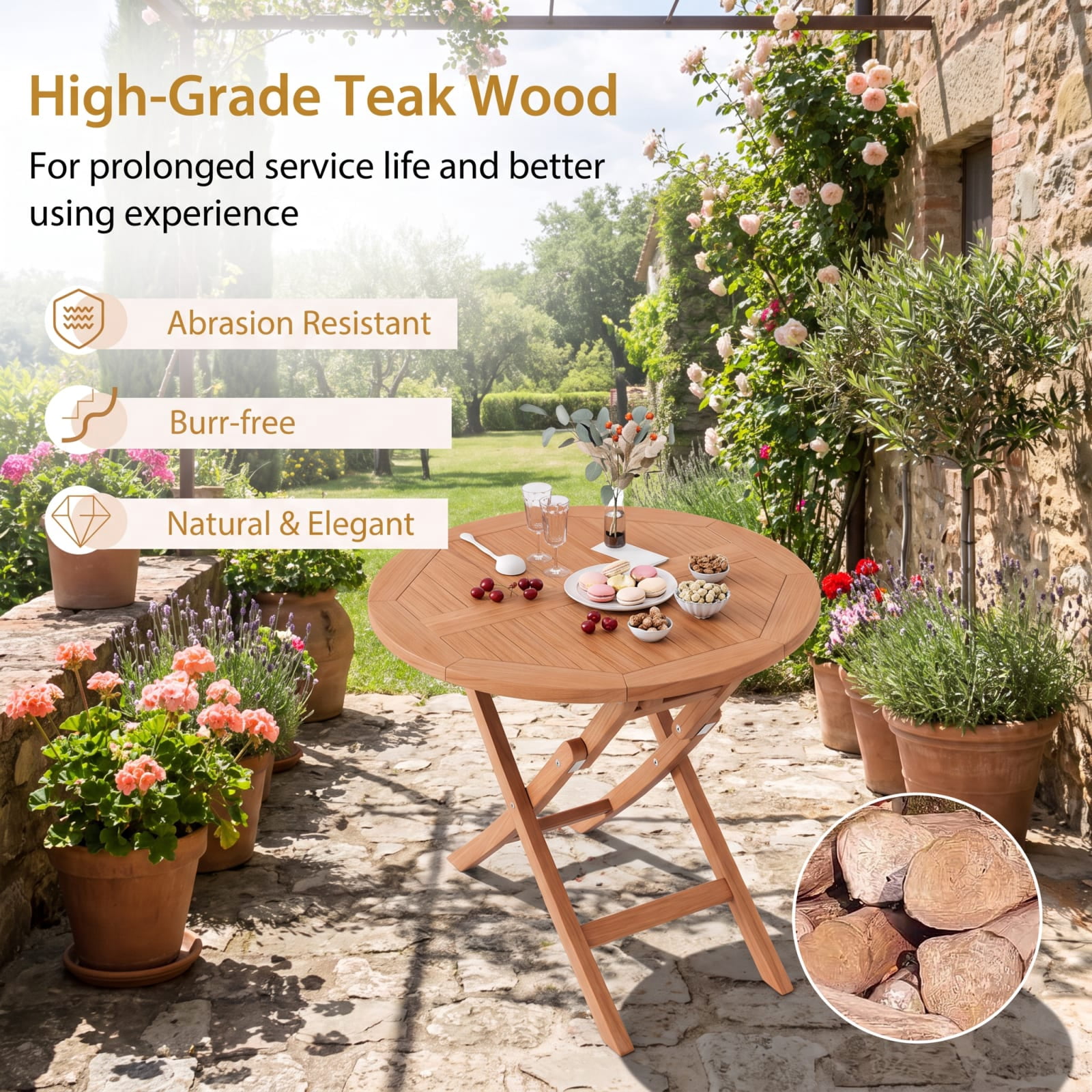 Furnibear Outdoor Teak Wood Outdoor Patio Coffee Table for Outdoor Poolside Lawn Natural Finish 220 lbs