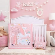 JISEN 3-Piece Pink Unicorn Crib Bedding Set -Microfiber Quilt, Sheet, and Pillowcase for Baby Girls