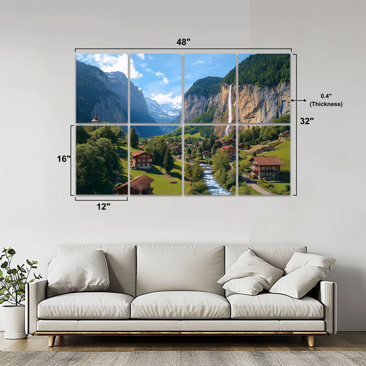 8 Pack Art Acoustic Panels Sound Absorbing Lauterbrunnen valley Switzerland Decorative Soundproof Wall Panels Self Adhesive for Nursery Game Room Bedroom 48"x32"