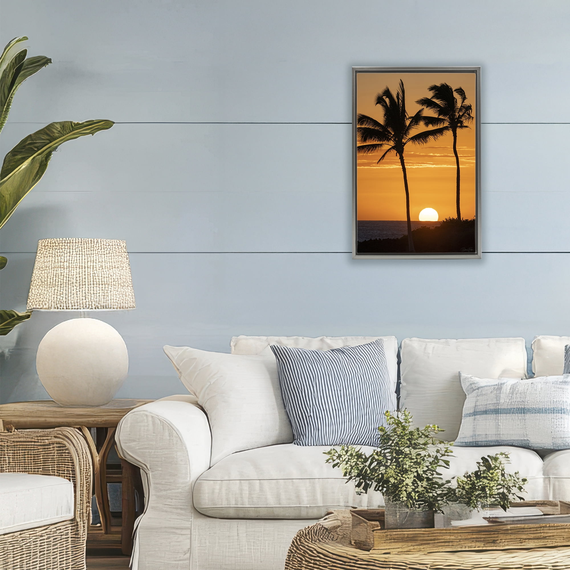 Stupell Industries Sunset Through Palm Trees Gray Framed Floater Canvas Wall Art, design by Dennis Frates