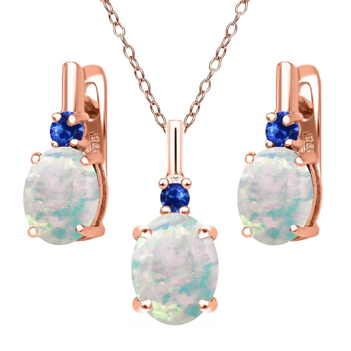 4.88ct Oval Simulated Opal Blue Sapphire 18K Rose Gold Plated Silver Jewelry Set by