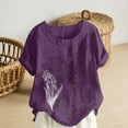 thumbnail image 4 of Vmvidoty Women's Cotton Linen Floral Top Short Sleeved T-Shirt Round Neck Casual Blouses Tee Top Purple XXL, 4 of 5