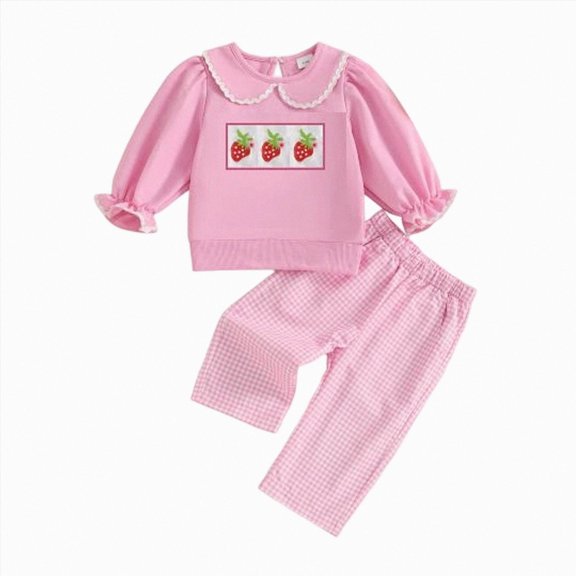 Toddler Baby Girl Long Sleeve Crew Neck Top & Pants Set - Two-Tone Top And Solid Pants for Outings 6-12 Months 12-24 Months 2t 3t 4t 5t 6t 7t 8t 9t Children Pink 3-4 Years