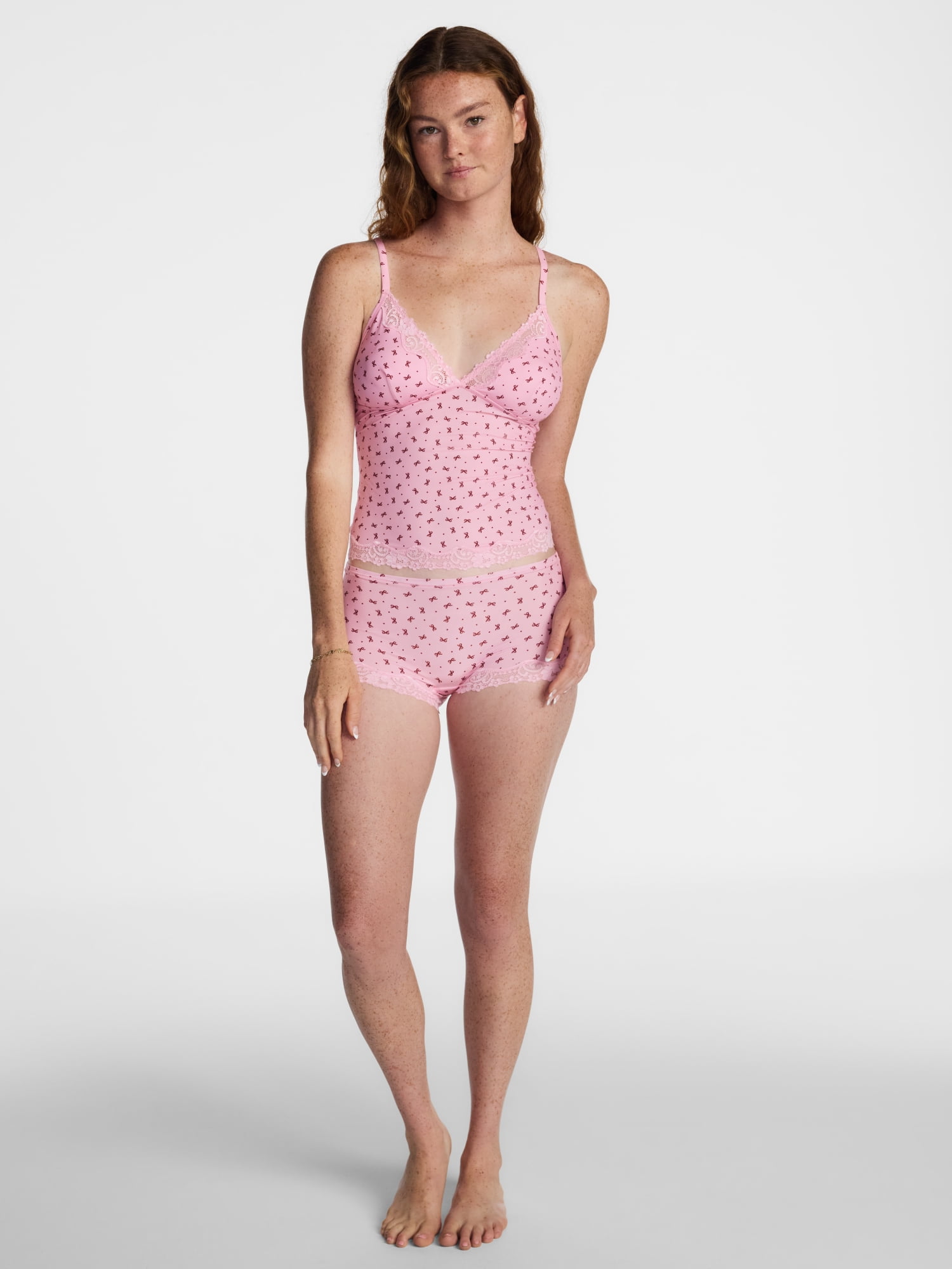 No Boundaries Fit Stretch Lace Trim Cami and Shorts Pajama Set, 2-Piece, Women's XS-XXXL