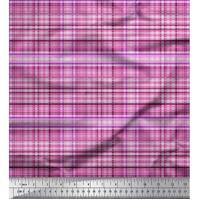 Soimoi Cotton Voile Fabric Plaid Check Printed Fabric 1 Yard 42 Inch Wide