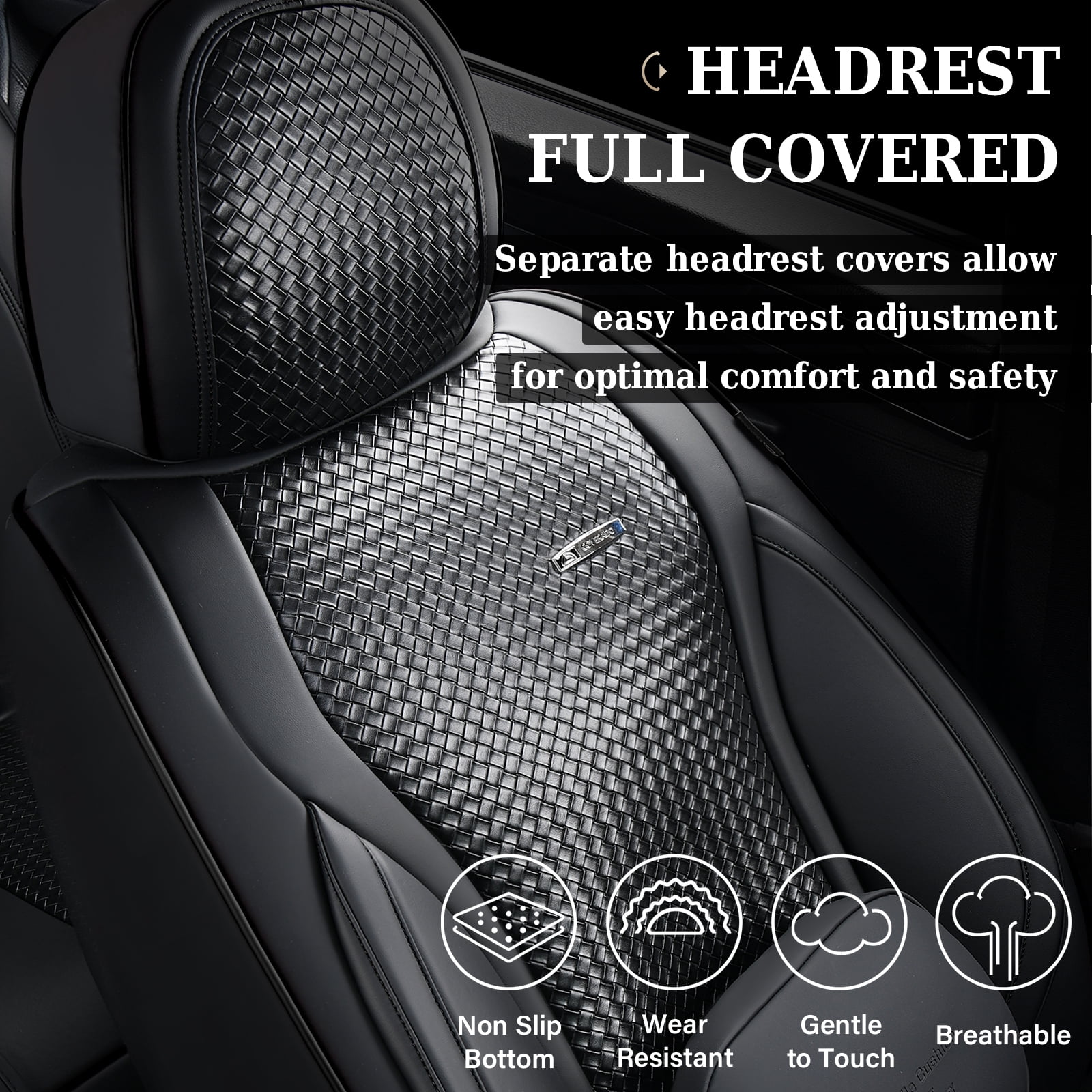 Coverado Waterproof Seat Covers For Cars, High-grade Leather Front Seat Protectors with Lumbar Support, Auto Cushions Universal Fit for Most Cars SUV Trucks, Black