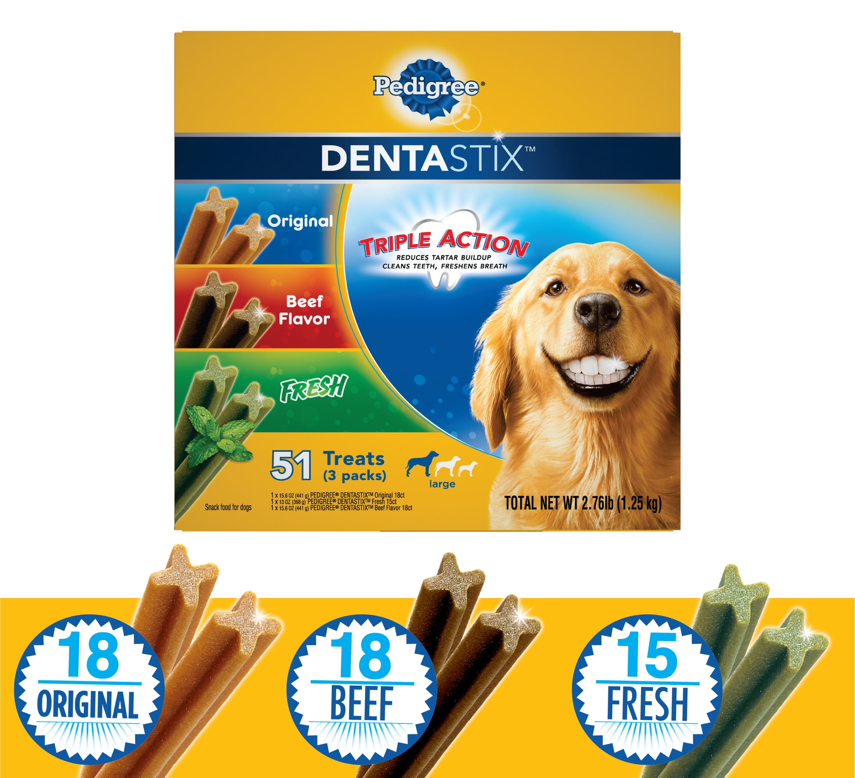 Trastornado Metáfora Frugal Pedigree DentaStix Beef, Chicken & Mint Flavor Dental Treat for Dog, 2.76  lb. (51 Count) - Walmart.com