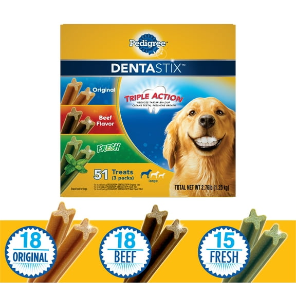 Pedigree DentaStix Beef, Chicken & Mint Flavor Dental Treat for Dog, 2.76 lb. (51 Count)